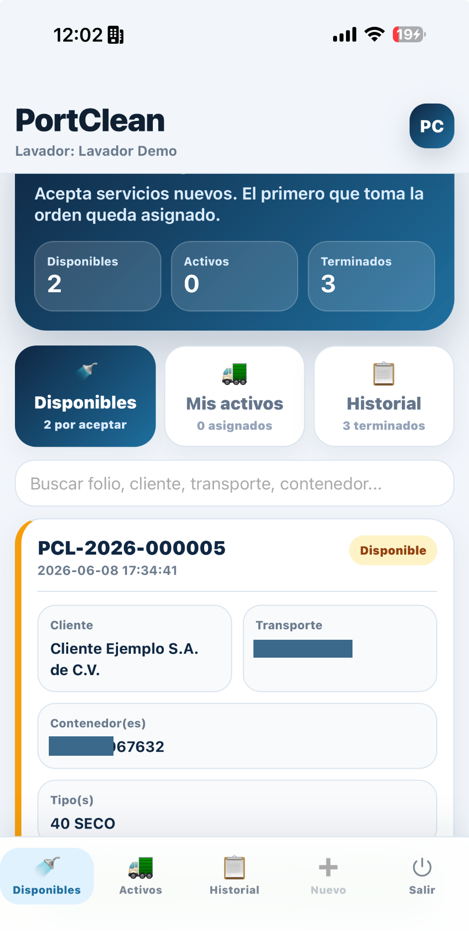App operador PortClean
